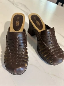 Vintage Route 66 90s Brown Chunky Heel Platform Clogs Mules Y2K Sz 8 - Picture 1 of 8