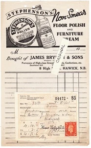 JAMES BRYDON HAWICK STEPHENSON'S FLOOR POLISH ORIGINAL BILL ADVERT BILLHEAD 1941 - Picture 1 of 1