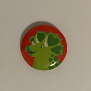 Cute Green Triceratops Dinosaur Red Button Pins Quarter Sized - Picture 1 of 15