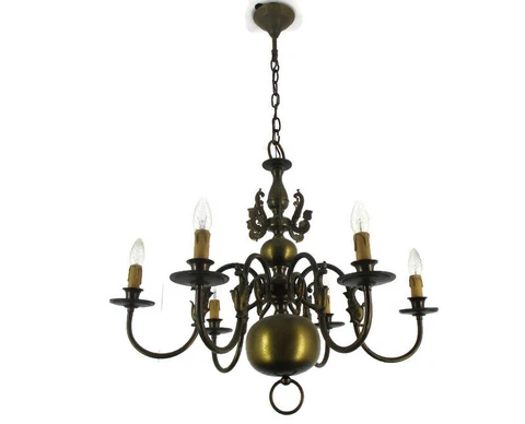 Flemish Dutch Chandelier 6 Arm Lights Brass  Fish Seahorses Countryhouse Vintage Cover