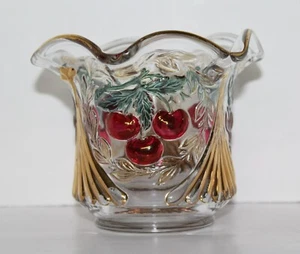 Vintage Westmoreland Cherry & Gold Clear Pressed Glass Bowl Vase 3 3/4" Tall - Picture 1 of 5