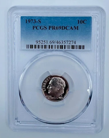 1973-S Roosevelt Dime 10C PCGS PR69DCAM Cover