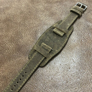 Size 18/20/22mm Easy Release Military Bund Style Leather Watch Strap/Band #94A