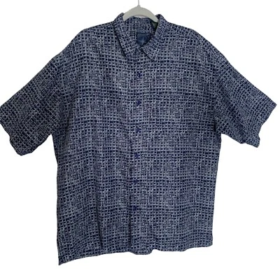 Address Unknown Shirt Mens XL Blue White Geometric Print Short Sleeve Button Up - Image 1 of 4
