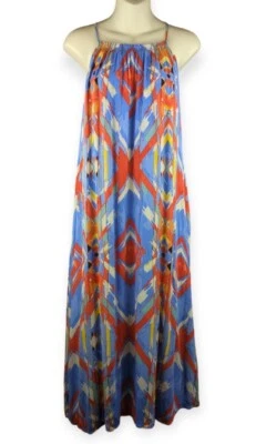 C&C California Boho Gauze Colorful Maxi Midi Dress Blue Ikat Abstract Swing S - Image 1 of 4