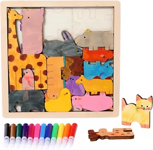 WODI Wooden Animal Puzzle Matching Game Montessori Toys for 3+ Year Old Puzzle f - Picture 1 of 12