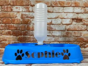 Nuevo con etiquetas Nombre Personalizado Alimentador Azul Perro Automático Tazón Doble de Agua y Botella 450 ml - Imagen 1 de 6