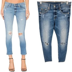Rag & Bone Distressed Mid-Rise Capri Jean Gunnar Medium Wash SZ 27 - Picture 1 of 13