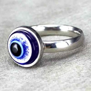 Stainless Steel Blue Evil Eye Ring Silver Color US Size 9.5 - Picture 1 of 3