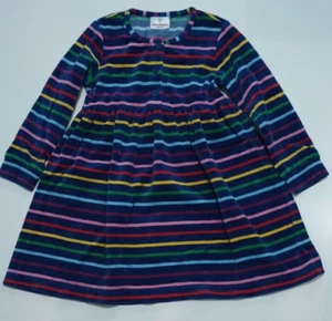 Hanna Andersson velour rainbow Long Sleeve dress 110 US 5 Blue Multicolr tripes - Picture 1 of 13