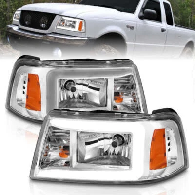 Faros de cristal para Ford Ranger ANZO 2001-2011 con barra de luz carcasa cromada Foto 1 de 4