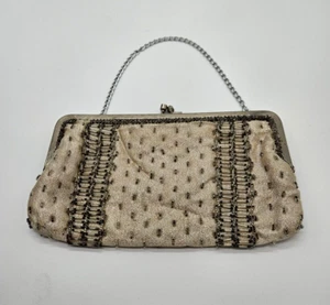Vintage 50er Retro Walborg Japan viktorianische Perlen Satin Abendhandtasche Clutch - Bild 1 von 7