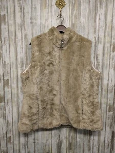 Coldwater Creek Faux Fur Vest Cream Full Zip Mock Neck Lined Pockets Mobwife 1X - Picture 1 of 9