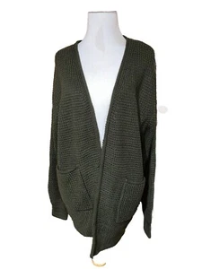 Zenana Moss Green Waffle Knit Open Front Cardigan Pockets Size XL NWT - Picture 1 of 10