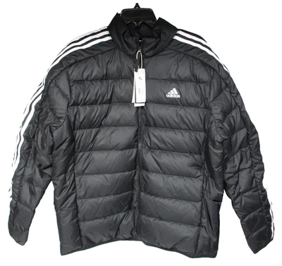 Adidas Essentials 3-Stripes Light Down Jacket Coat Black Mens Sz XL Puffer - Image 1 of 4