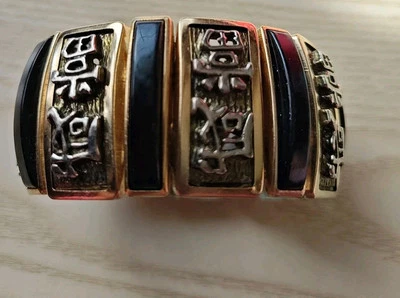 Brazalete De Colección Panel Asiático Barra Expandir Eslabones Elásticos Tono Dorado y Negro C/BBakelight  Foto 1 de 4