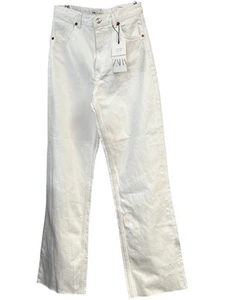 Zara Wide Leg Jeans 100% Cotton White Size 6 UK Denim Trousers - Picture 1 of 5