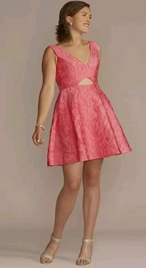 Abito Jules & Cleo A-Line nuovo con etichette taglia 2 donna rosa jacquard ritaglio senza maniche ballo - Foto 1 di 5