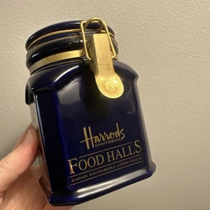 HARRODS Knightsbridge FOOD HALLS Cobalt Blue Tea Canister Jar coffee 4 oz. - Picture 1 of 5