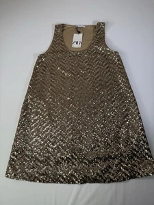 MINI ABITO ZARA MAGLIA PAILLETTES ORO GRANDE NUOVO CON ETICHETTE - Foto 1 di 9