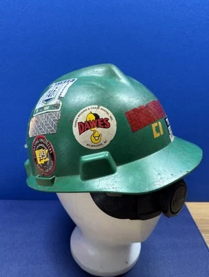 Union Casco Hard Hat Verde MSA Protección Cabeza Pegatinas Medianas Foto 1 de 4