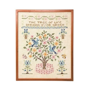 Vintage Framed Cross Stitch "The Tree of Life Springs Ever Green" (15"x 12") - Picture 1 of 5