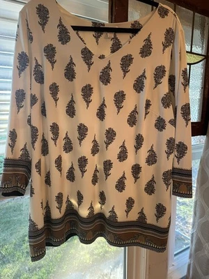 Top túnica Charter Club para mujer talla grande 2XMulti-blanco 3/4 Slv elástico Foto 1 de 4