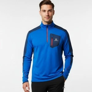 Salomon AdvancedSkin Warm Mens XL Blue 1/4 Zip Pullover Long Sleeve Shirt Top - Picture 1 of 10