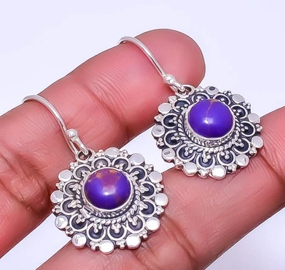 Pendiente Bali de plata de ley 925 turquesa púrpura cobre 1,33" E_9336_134_85 Foto 1 de 4