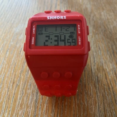 SHHORS Block Silicone LCD Digital Light Men's Ladies Sport Wrist Watch Red    - Image 1 of 4