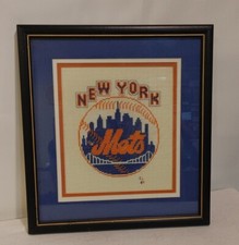 Vintage New York Mets Cross Stitch Needlepoint Framed MLB Baseball Picture