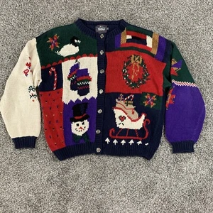 Vintage Woolrich Womens Christmas Sweater Handknit Sz Xl Button Up Cardigan - Picture 1 of 7