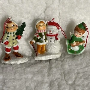 Vintage Hard Plastic Christmas Ornament 1 Child  Tree 1 Child Snowman 1 Angel - Picture 1 of 17