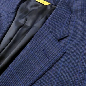 Mint! 42 SH Hickey Freeman Yellow Label Royal Blue Mini Plaid Wool - Picture 1 of 15
