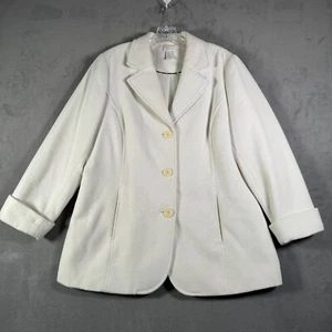 Chicos Womens Coat Jacket L/12 (2) Ivory Mid Length Button Up Lined Pockets Warm - Picture 1 of 8