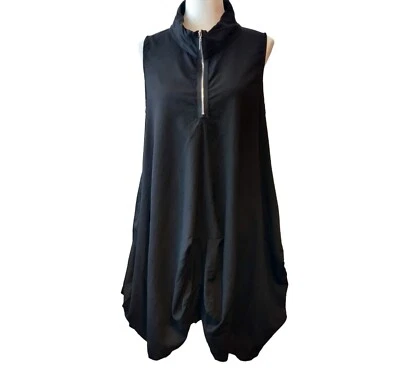 Cómoda túnica asimétrica sin mangas con cremallera 1/4 negra Lagenlook talla XS de EE. UU. para mujer Foto 1 de 4