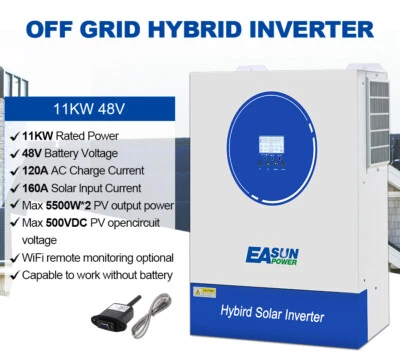 EASUN Inversor Solar Híbrido 11000W 2*MPPT 48V 160A PV 60-500VDC Wifi DE Paralelo