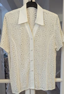 JACQUES VERT Size 14 Ivory Lace and Satin Effect Short Sleeve Blouse Top - Picture 1 of 9