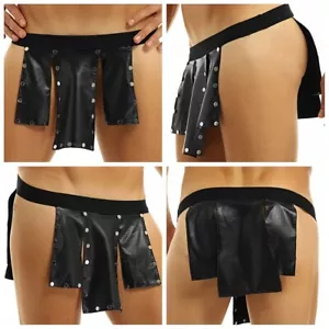 Sexy Para Hombres Imitación Cuero Ropa Interior Tiro Bajo Metal Tachonado Kilt Calzoncillos Prendas para club nocturno - Imagen 1 de 24