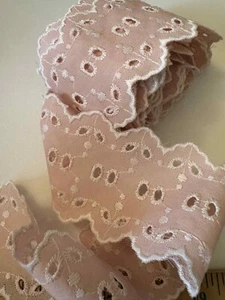 Vintage Baby Pink Embroidered Border Eyelet Lace Trim 2-5/8" wide x 2 Yards - Picture 1 of 4