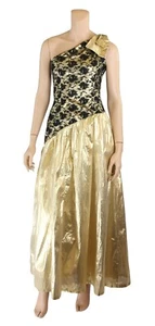 Unbranded Vintage 80s Black Lace Gold Lame Party Prom Dress sz 5/6 - Picture 1 of 4