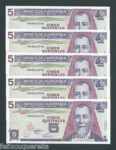 F.C. GUATEMALA , LOTE 5 UNIDADES 5 QUETZALES 1995 , S/C ( UNC ) , P.88b . - Imagen 1 de 1