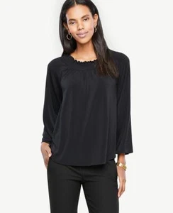 Ann Taylor - Medium (8-10) Black Smocked Neck Top (U91A) - Picture 1 of 2