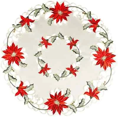 Embroidered Classic Christmas Holiday Poinsettia (23" Round) - Image 1 of 3
