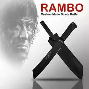 Custom Made Rambo IV Bowiemesser Big Rambo Machete Messer mit Lederscheide - Bild 1 von 4