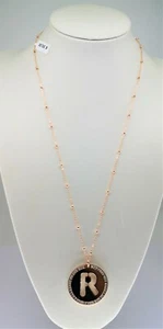 NUOVA COLLANA DONNA lettera R iniziale nome OTTONE ROSATO CHARM ZIRCONI PUNTO G - Foto 1 di 4