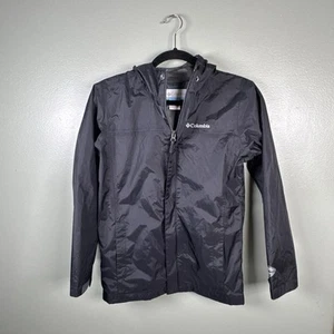 Columbia Youth M Black Omni Tech Jacket Hood Full Zip Lined Pockets Windbreaker - Picture 1 of 12