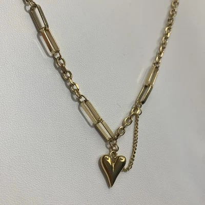 Seconds Sale | Gold Plated Stainless Steel Heart Charm Chain Link Necklace - Image 1 of 4