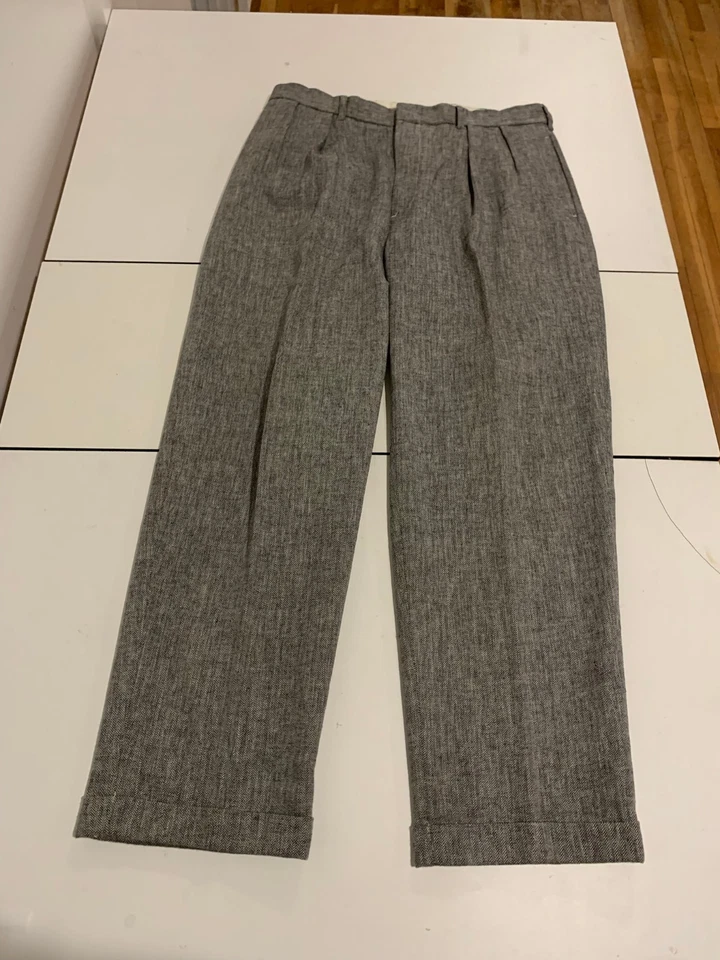 Pantalón Polo Ralph Lauren Siena 36x30 Gris Espiga Plisado Pantalón Lino Preppy Foto 1 de 4