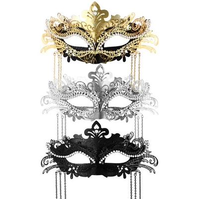 Women's Carnival Party Masquerade Mask Metal Rhinestones Tassel Venice Masks - Image 1 of 2